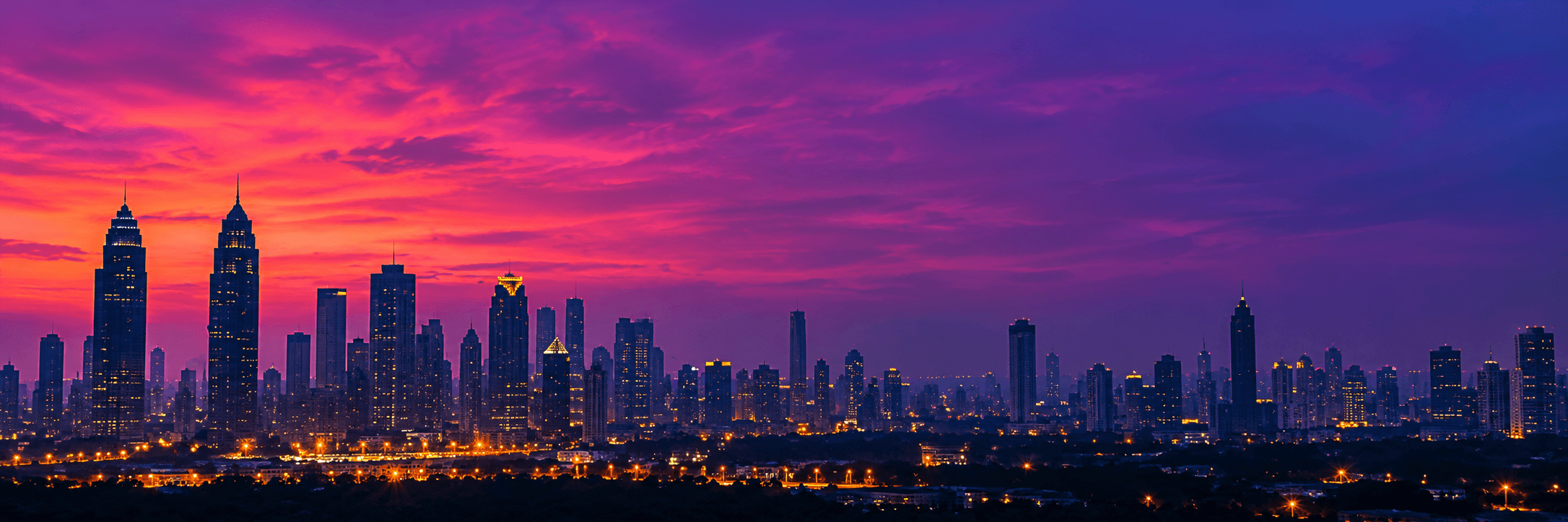 City skyline at dusk