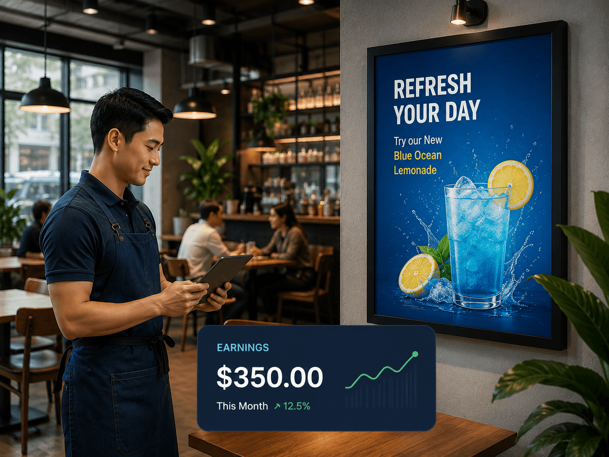 A space owner refreshing their in-store advertising display with Parrade