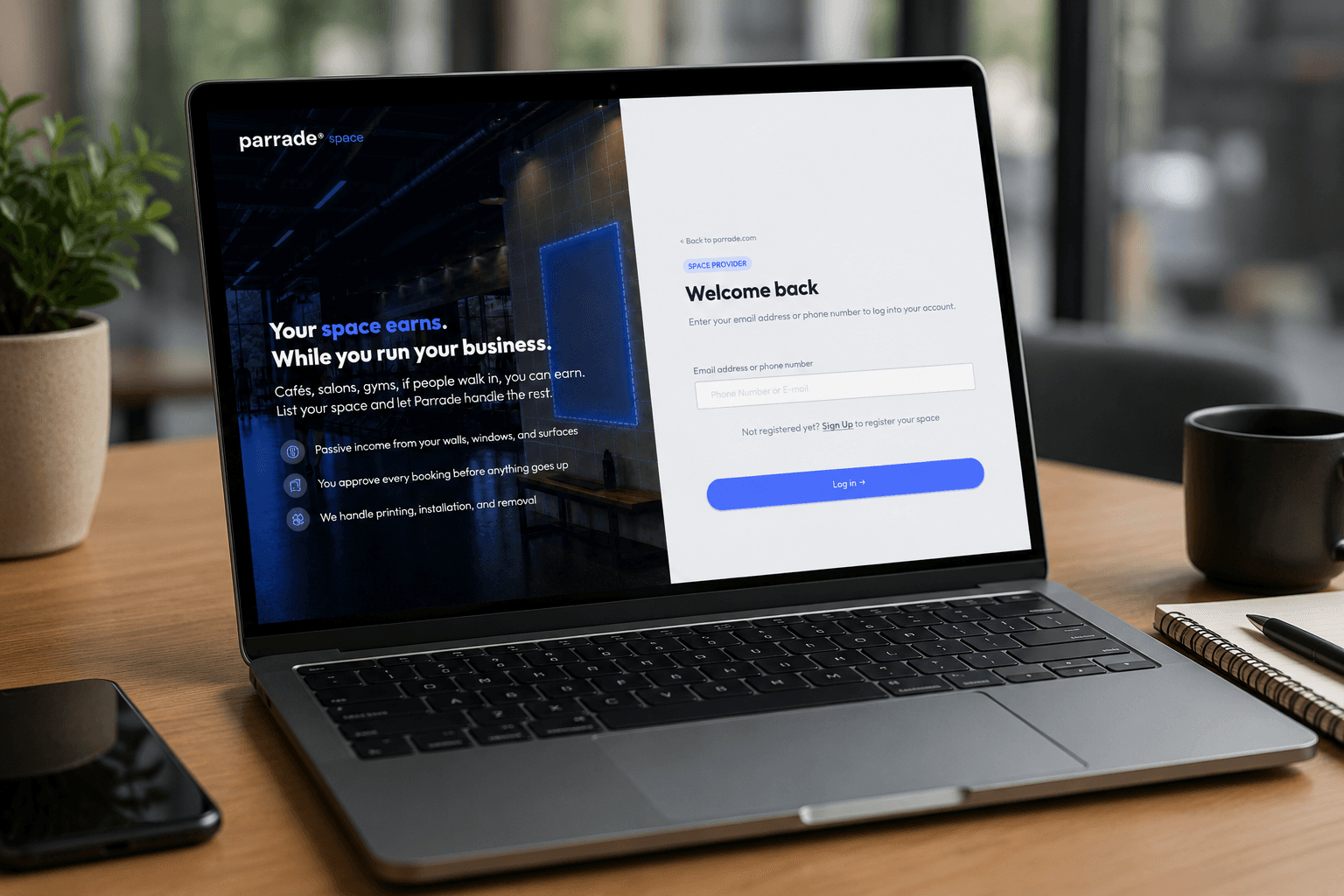 Create your account as a Space Owner and log in.