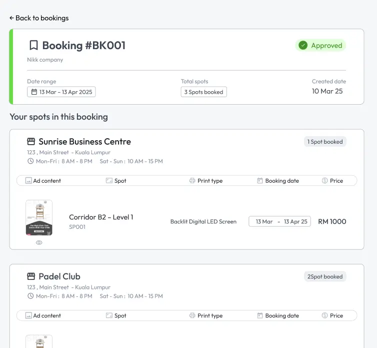Booking Management Interface